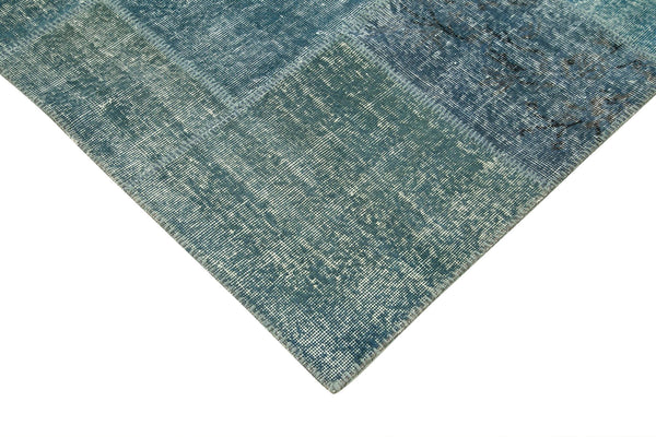 Kırk Yama Mavi Patchwork Pamuk Yün El Dokuma Halısı 254x353 Agacan