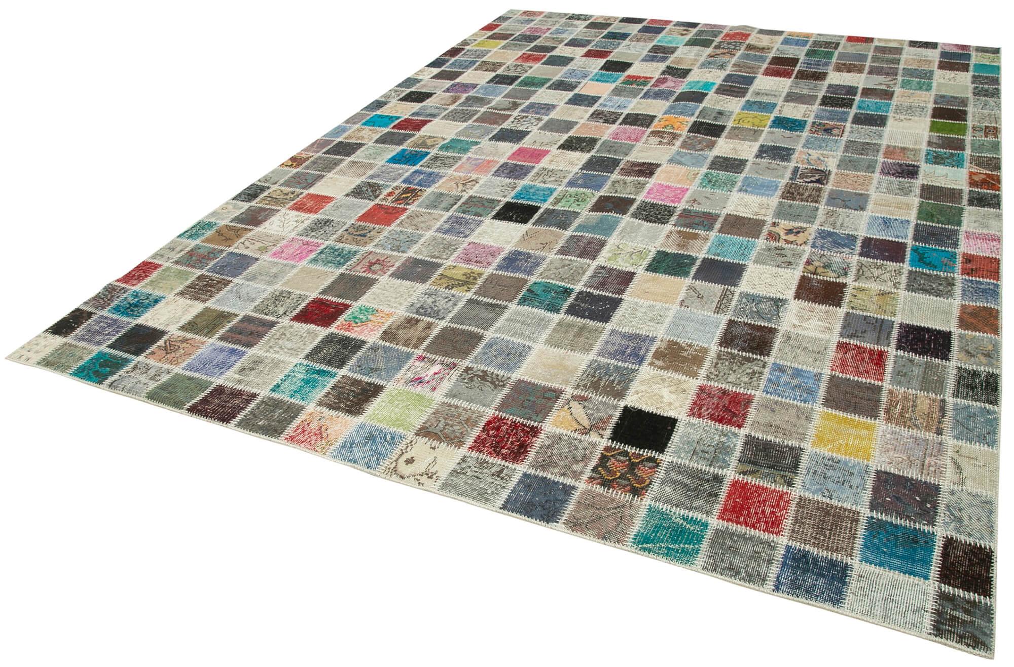 Kırk Yama Mavi Patchwork Pamuk Yün El Dokuma Halısı 248x350 Agacan