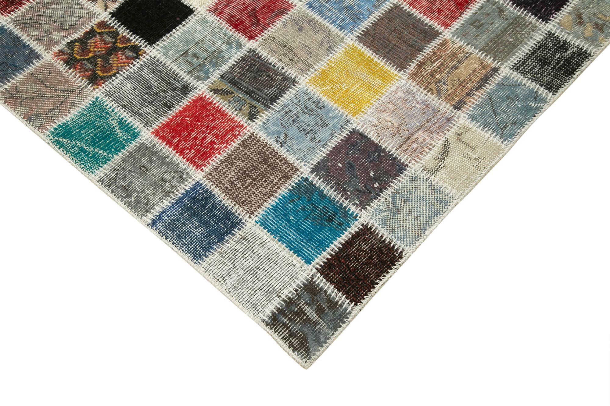 Kırk Yama Mavi Patchwork Pamuk Yün El Dokuma Halısı 248x350 Agacan