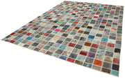 Kırk Yama Mavi Patchwork Pamuk Yün El Dokuma Halısı 255x356 Agacan