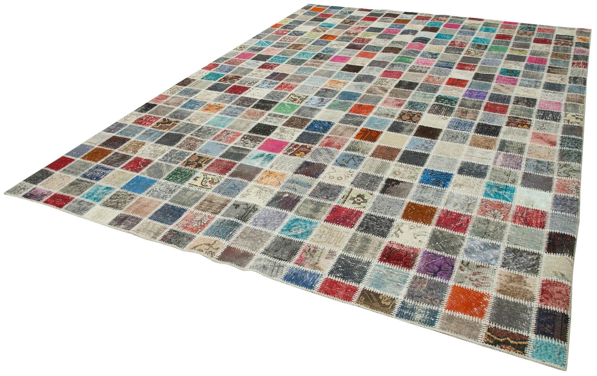Kırk Yama Mavi Patchwork Pamuk Yün El Dokuma Halısı 255x356 Agacan
