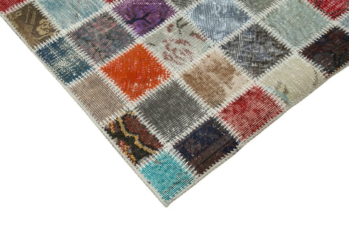 Kırk Yama Mavi Patchwork Pamuk Yün El Dokuma Halısı 255x356 Agacan