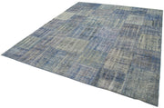 Kırk Yama Mavi Patchwork Pamuk Yün El Dokuma Halısı 244x298 Agacan