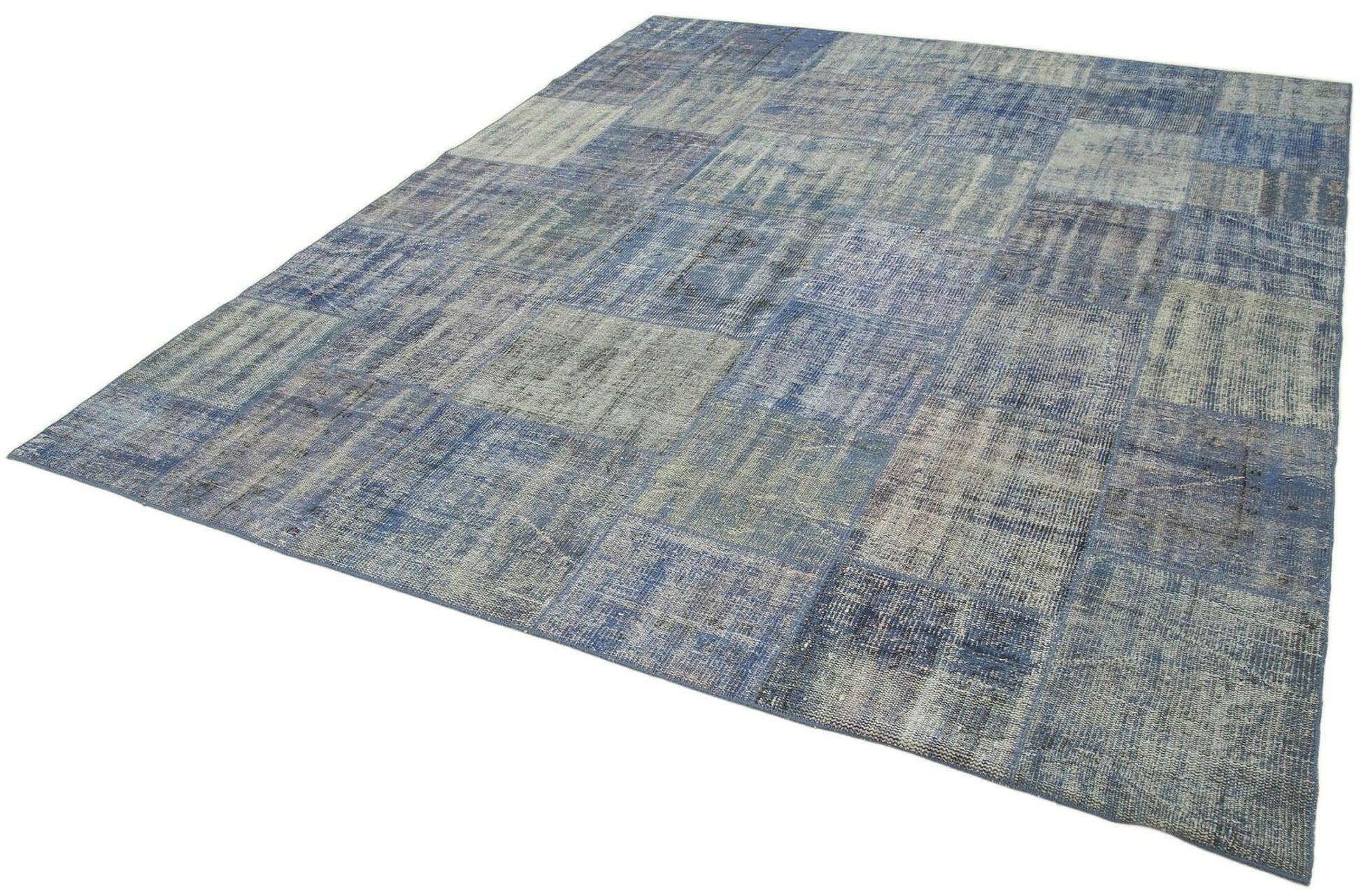 Kırk Yama Mavi Patchwork Pamuk Yün El Dokuma Halısı 244x298 Agacan