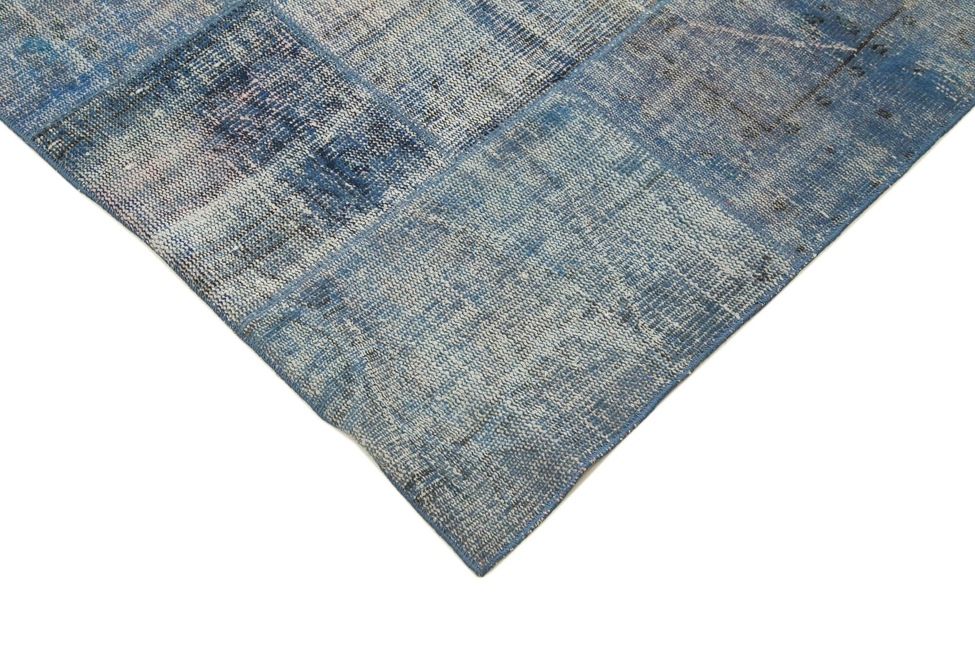 Kırk Yama Mavi Patchwork Pamuk Yün El Dokuma Halısı 244x298 Agacan
