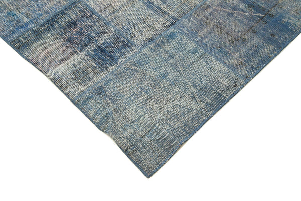 Kırk Yama Mavi Patchwork Pamuk Yün El Dokuma Halısı 244x298 Agacan