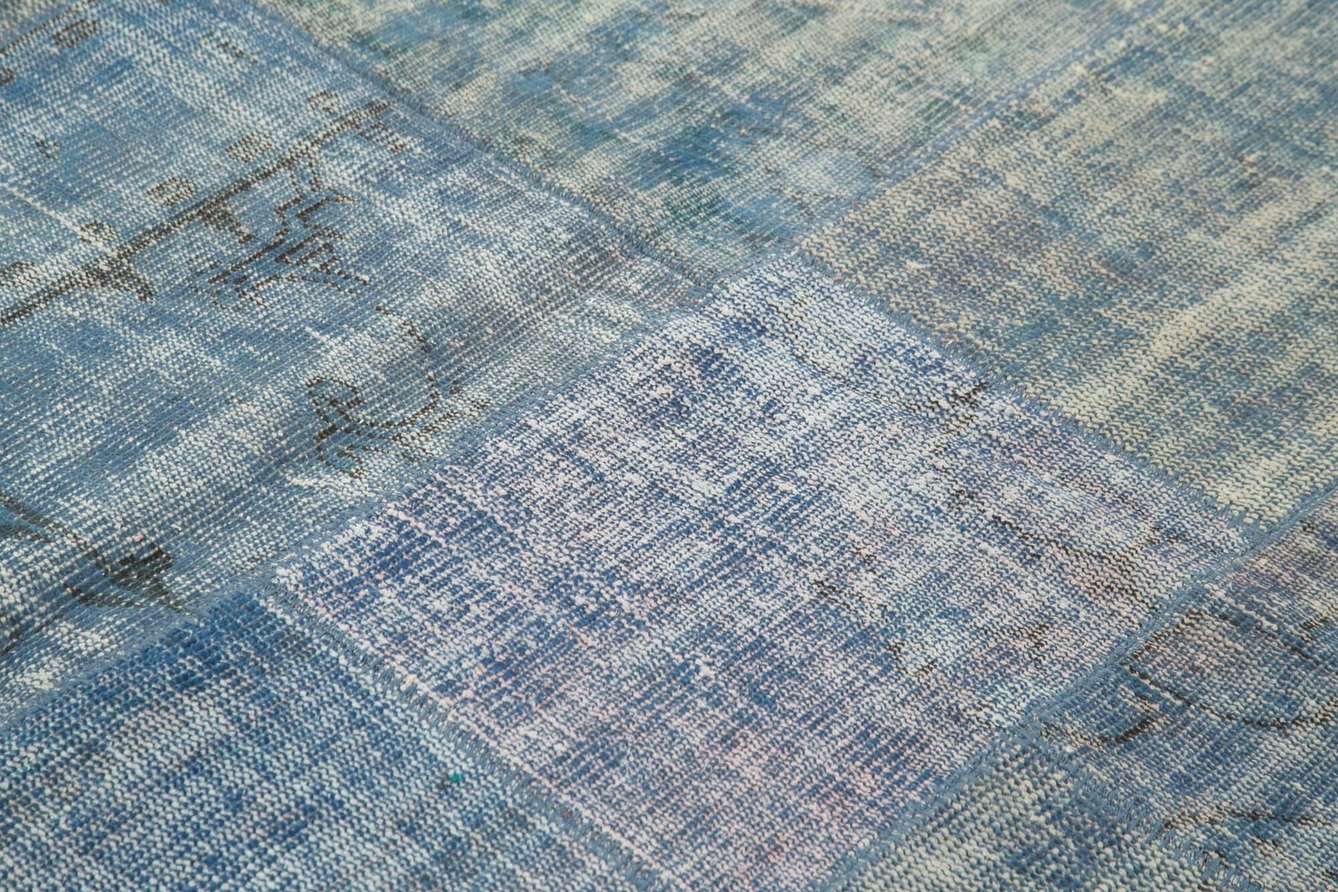 Kırk Yama Mavi Patchwork Pamuk Yün El Dokuma Halısı 244x298 Agacan