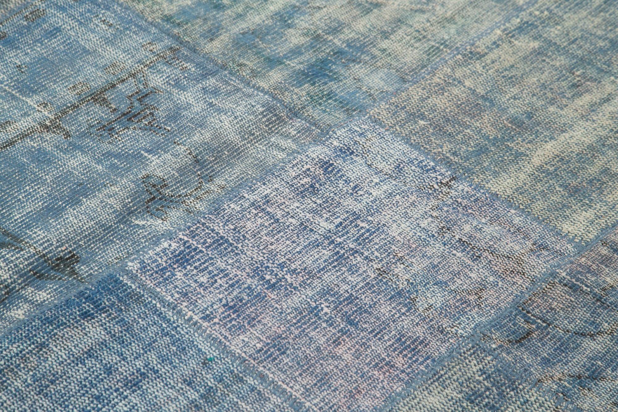 Kırk Yama Mavi Patchwork Pamuk Yün El Dokuma Halısı 244x298 Agacan