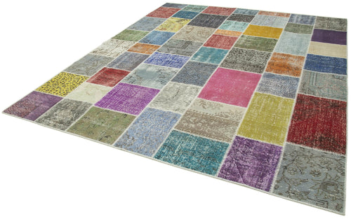 Kırk Yama Mavi Patchwork Pamuk Yün El Dokuma Halısı 250x298 Agacan