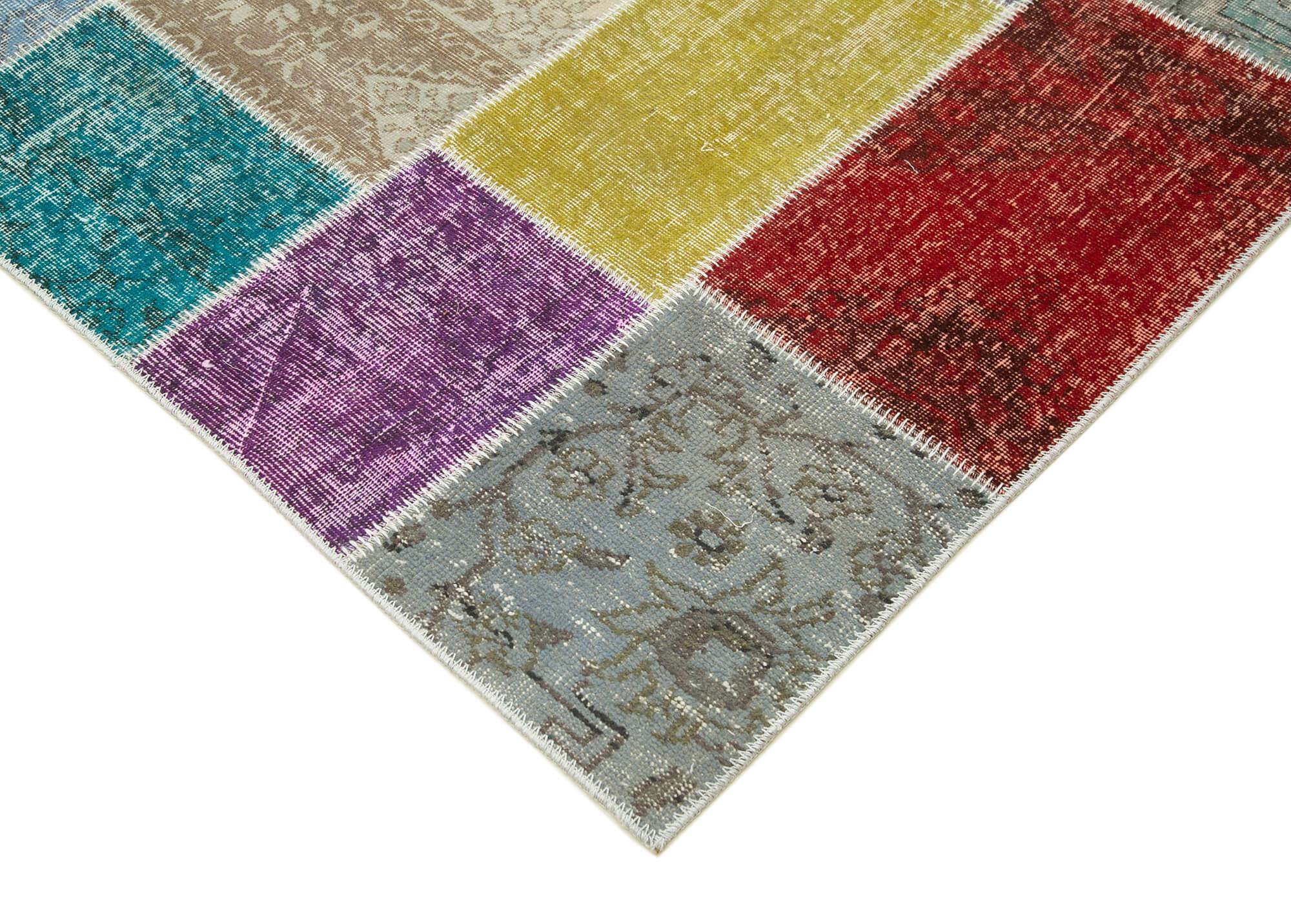 Kırk Yama Mavi Patchwork Pamuk Yün El Dokuma Halısı 250x298 Agacan