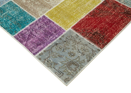 Kırk Yama Mavi Patchwork Pamuk Yün El Dokuma Halısı 250x298 Agacan