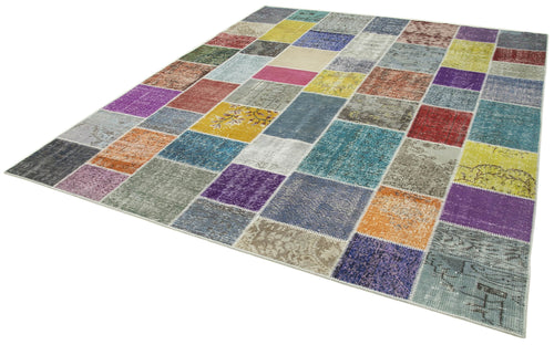 Kırk Yama Mavi Patchwork Pamuk Yün El Dokuma Halısı 249x296 Agacan