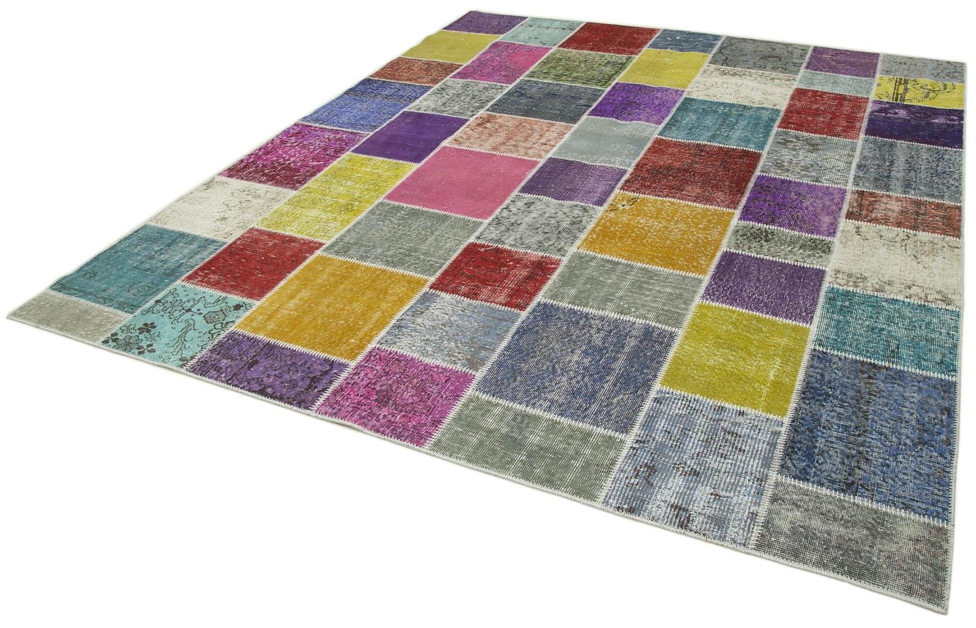 Kırk Yama Mavi Patchwork Pamuk Yün El Dokuma Halısı 250x300 Agacan