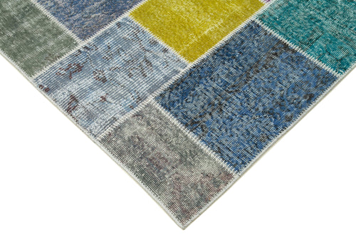 Kırk Yama Mavi Patchwork Pamuk Yün El Dokuma Halısı 250x300 Agacan