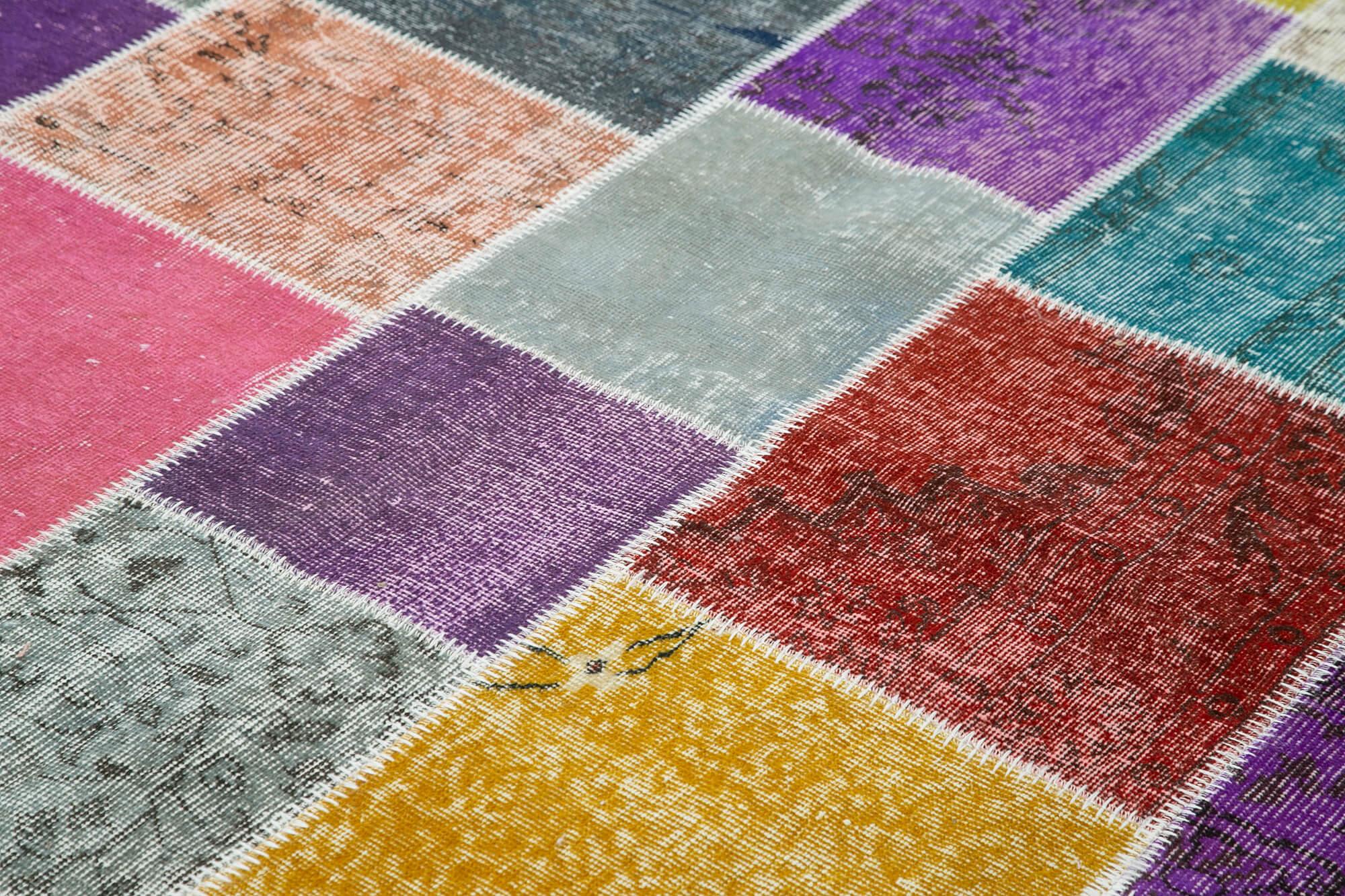 Kırk Yama Mavi Patchwork Pamuk Yün El Dokuma Halısı 250x300 Agacan