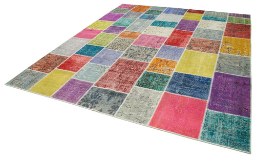 Kırk Yama Mavi Patchwork Pamuk Yün El Dokuma Halısı 251x300 Agacan