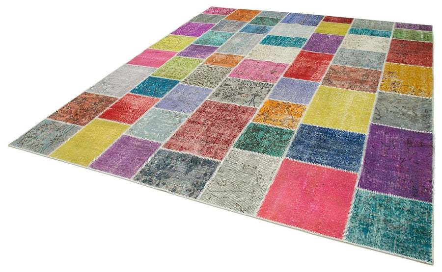 Kırk Yama Mavi Patchwork Pamuk Yün El Dokuma Halısı 251x300 Agacan