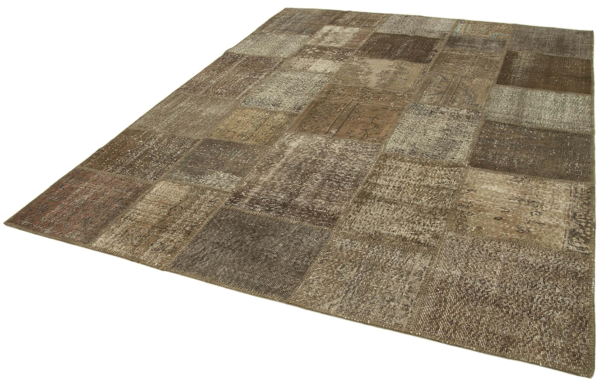 Kırk Yama Kahverengi Patchwork Pamuk Yün El Dokuma Halısı 238x304 Agacan