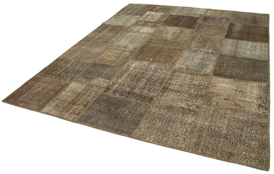 Kırk Yama Kahverengi Patchwork Pamuk Yün El Dokuma Halısı 238x304 Agacan