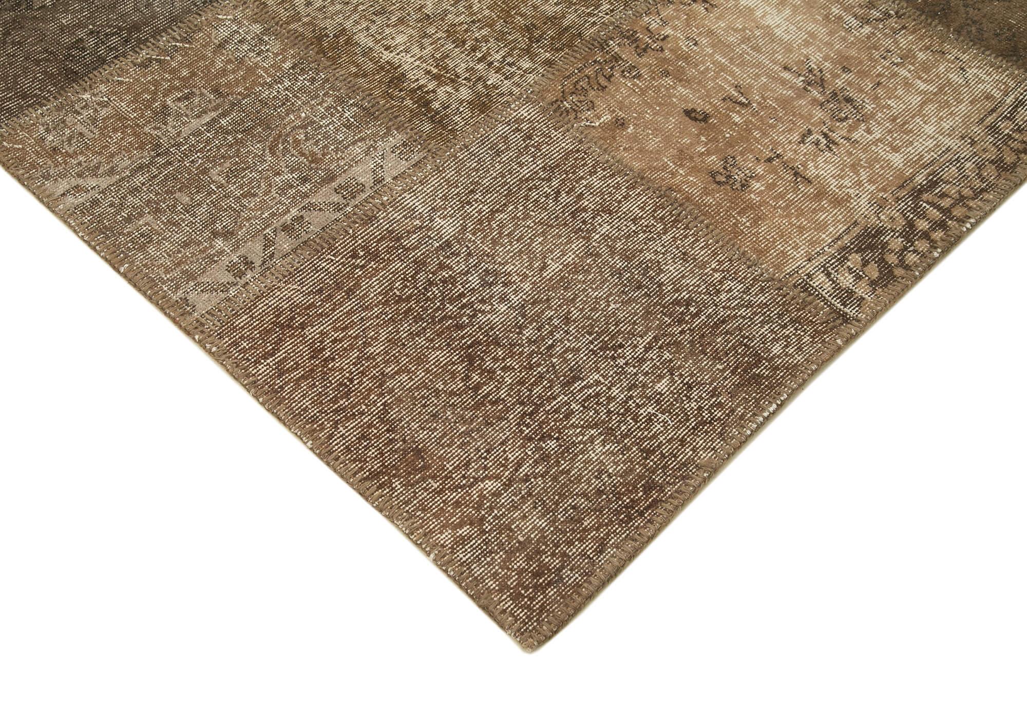Kırk Yama Kahverengi Patchwork Pamuk Yün El Dokuma Halısı 238x304 Agacan