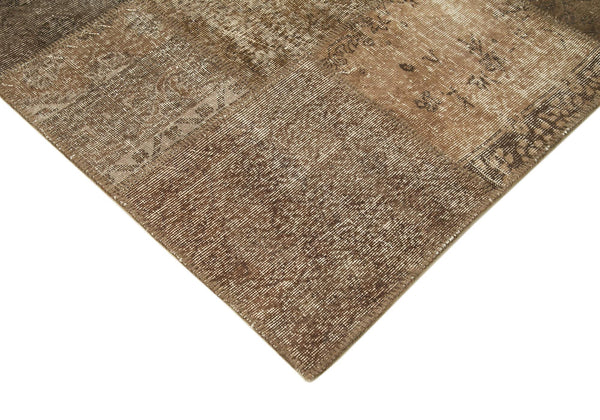 Kırk Yama Kahverengi Patchwork Pamuk Yün El Dokuma Halısı 238x304 Agacan