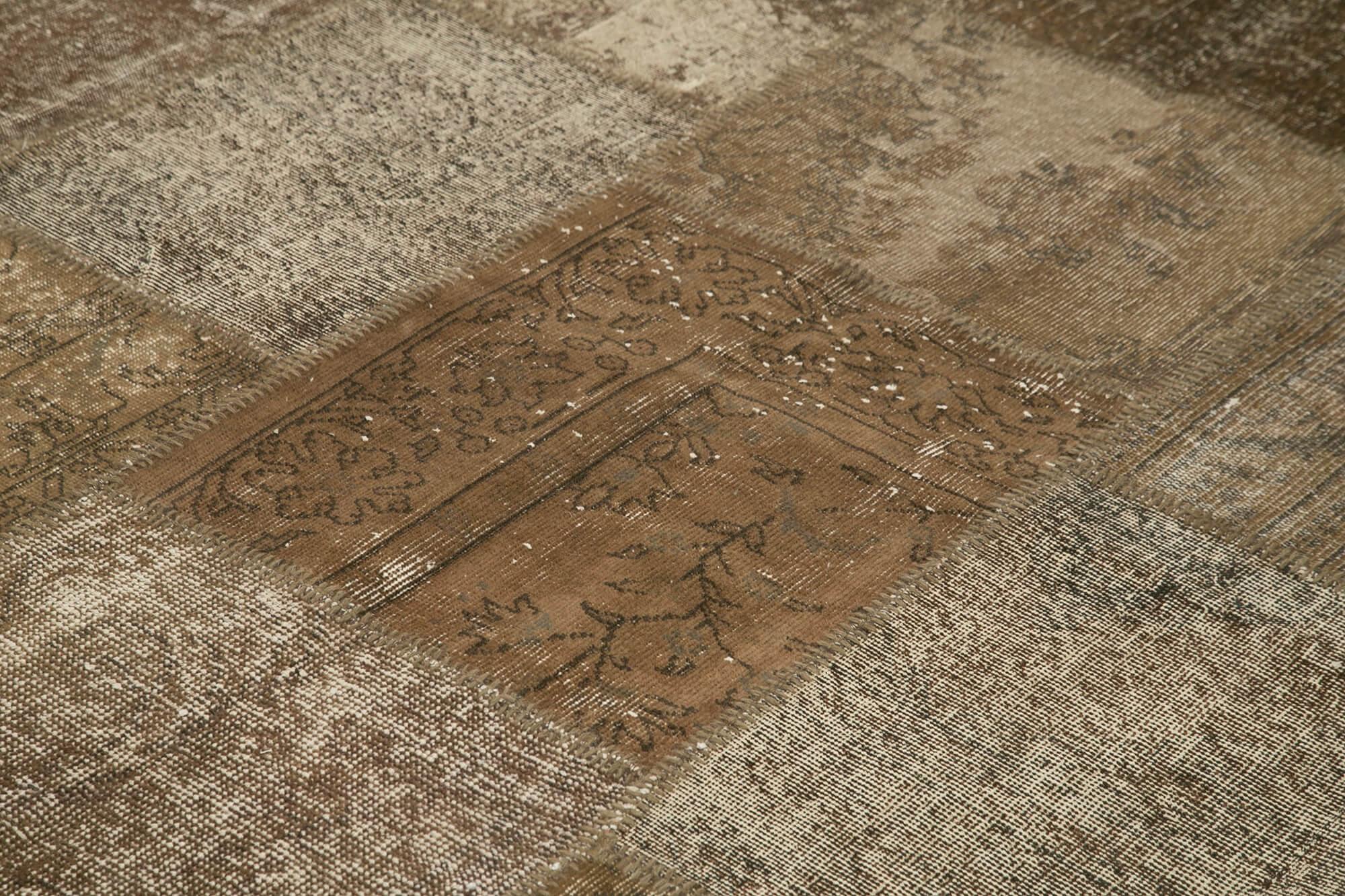 Kırk Yama Kahverengi Patchwork Pamuk Yün El Dokuma Halısı 238x304 Agacan