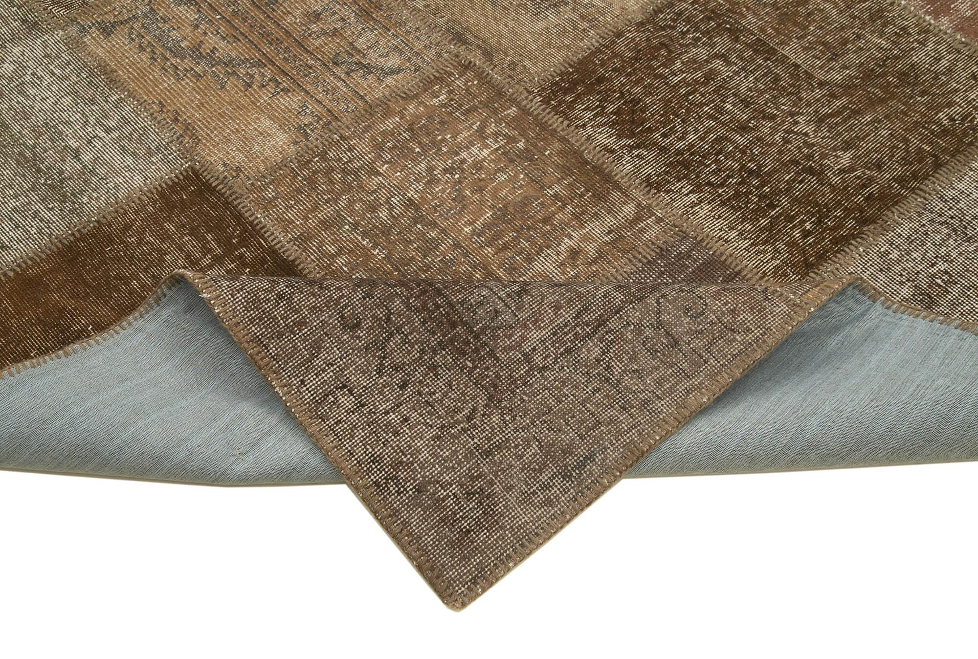 Kırk Yama Kahverengi Patchwork Pamuk Yün El Dokuma Halısı 238x304 Agacan