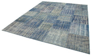 Kırk Yama Mavi Patchwork Pamuk Yün El Dokuma Halısı 245x295 Agacan