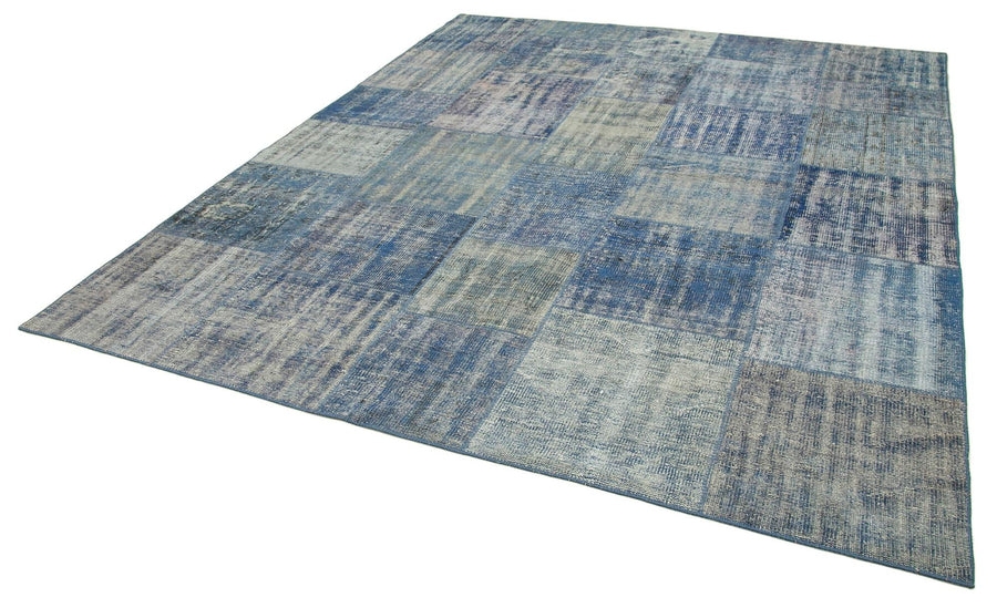 Kırk Yama Mavi Patchwork Pamuk Yün El Dokuma Halısı 245x295 Agacan