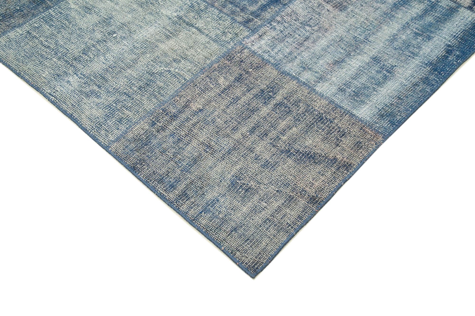 Kırk Yama Mavi Patchwork Pamuk Yün El Dokuma Halısı 245x295 Agacan