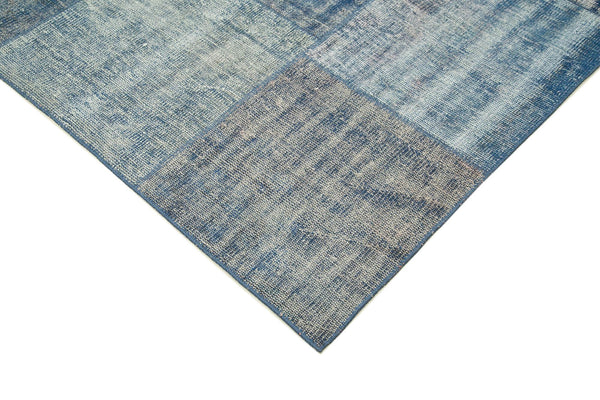 Kırk Yama Mavi Patchwork Pamuk Yün El Dokuma Halısı 245x295 Agacan