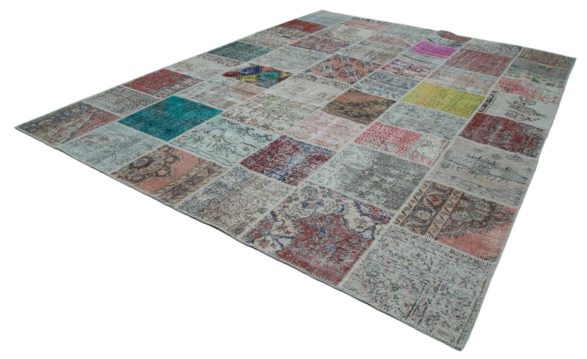 Kırk Yama Mavi Patchwork Pamuk Yün El Dokuma Halısı 300x402 Agacan