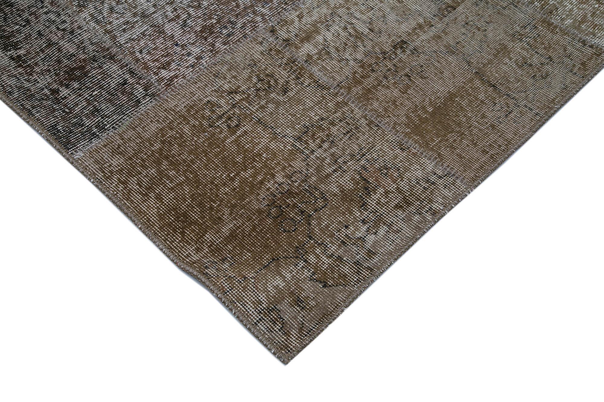 Kırk Yama Kahverengi Patchwork Pamuk Yün El Dokuma Halısı 300x400 Agacan