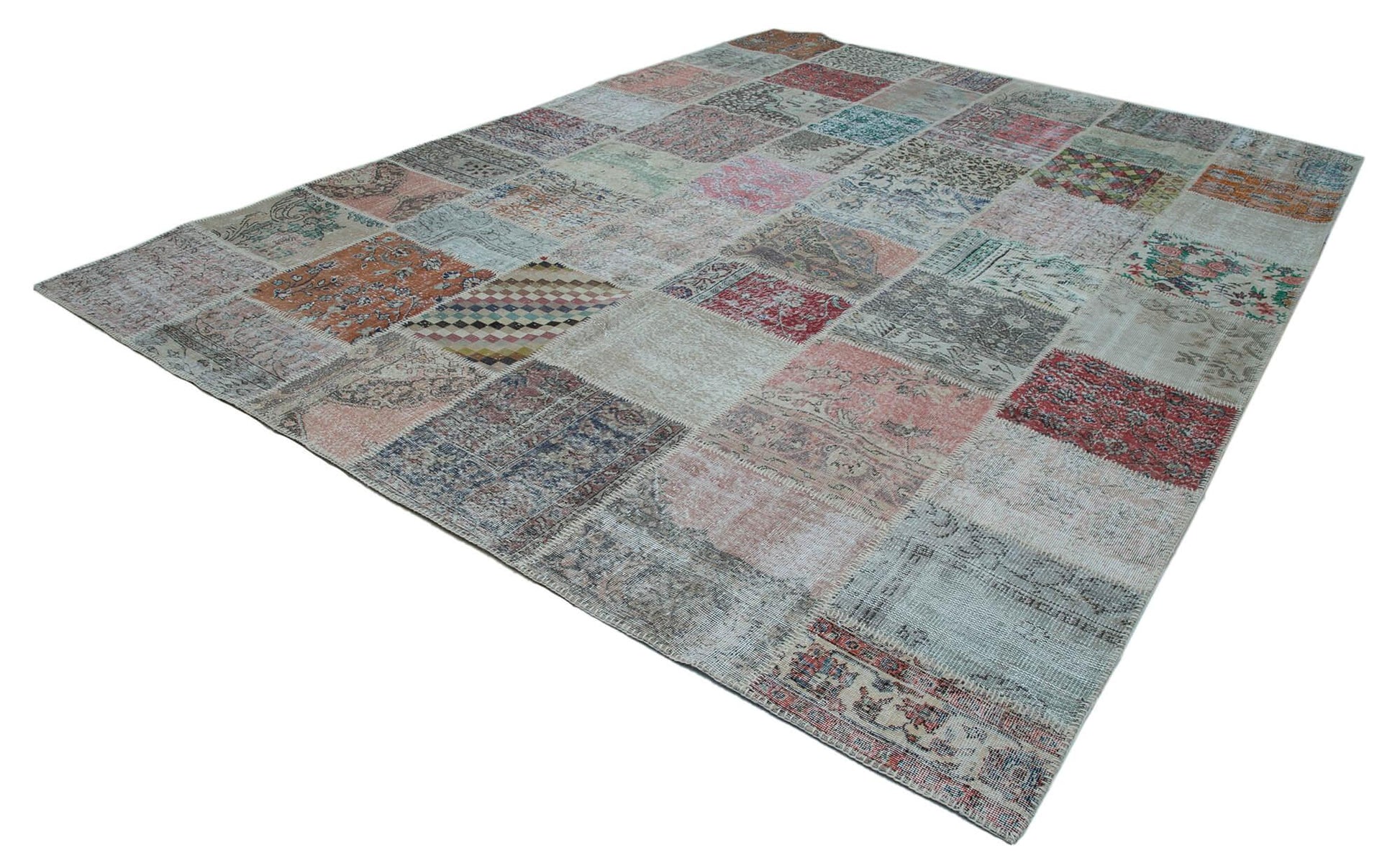 Kırk Yama Mavi Patchwork Pamuk Yün El Dokuma Halısı 300x402 Agacan