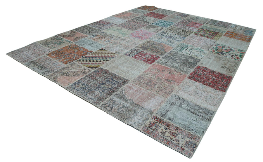 Kırk Yama Mavi Patchwork Pamuk Yün El Dokuma Halısı 300x402 Agacan