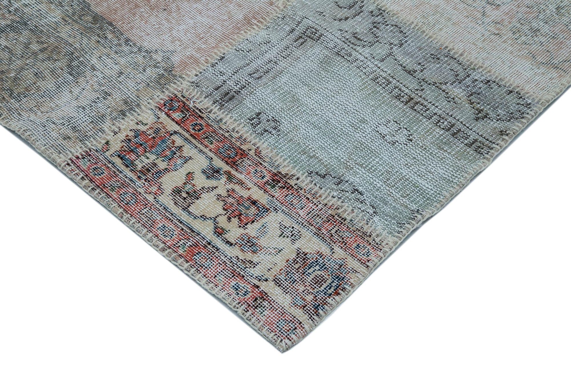 Kırk Yama Mavi Patchwork Pamuk Yün El Dokuma Halısı 300x402 Agacan