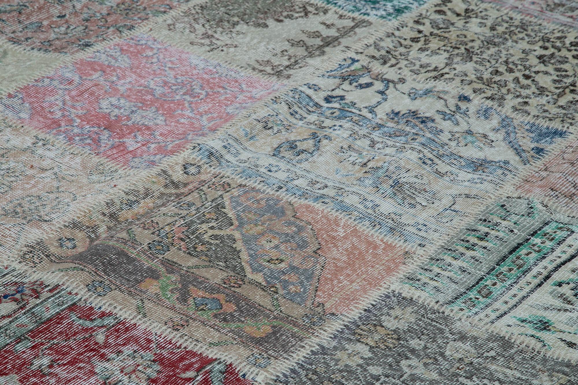 Kırk Yama Mavi Patchwork Pamuk Yün El Dokuma Halısı 300x402 Agacan