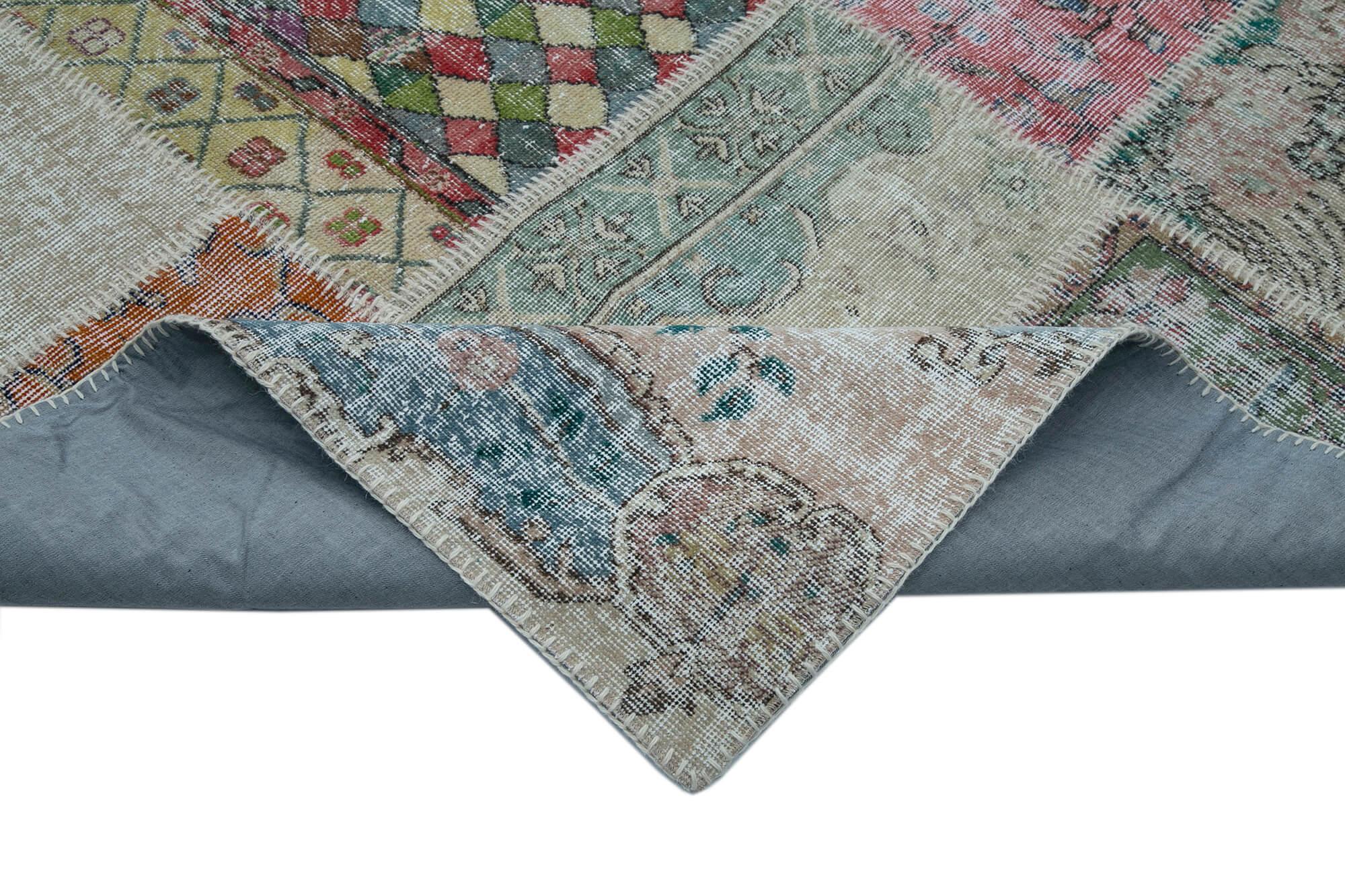Kırk Yama Mavi Patchwork Pamuk Yün El Dokuma Halısı 300x402 Agacan