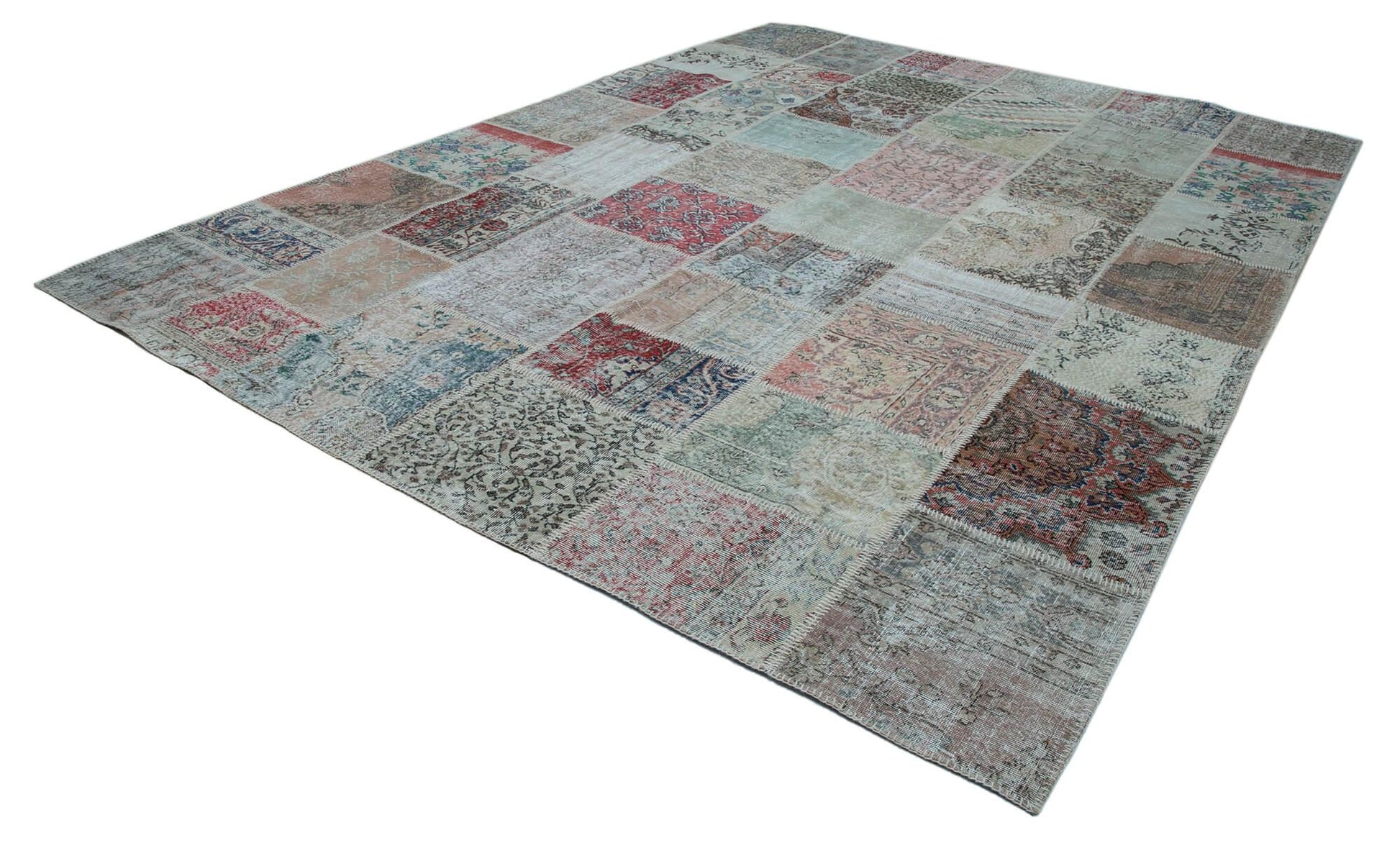Kırk Yama Mavi Patchwork Pamuk Yün El Dokuma Halısı 300x403 Agacan