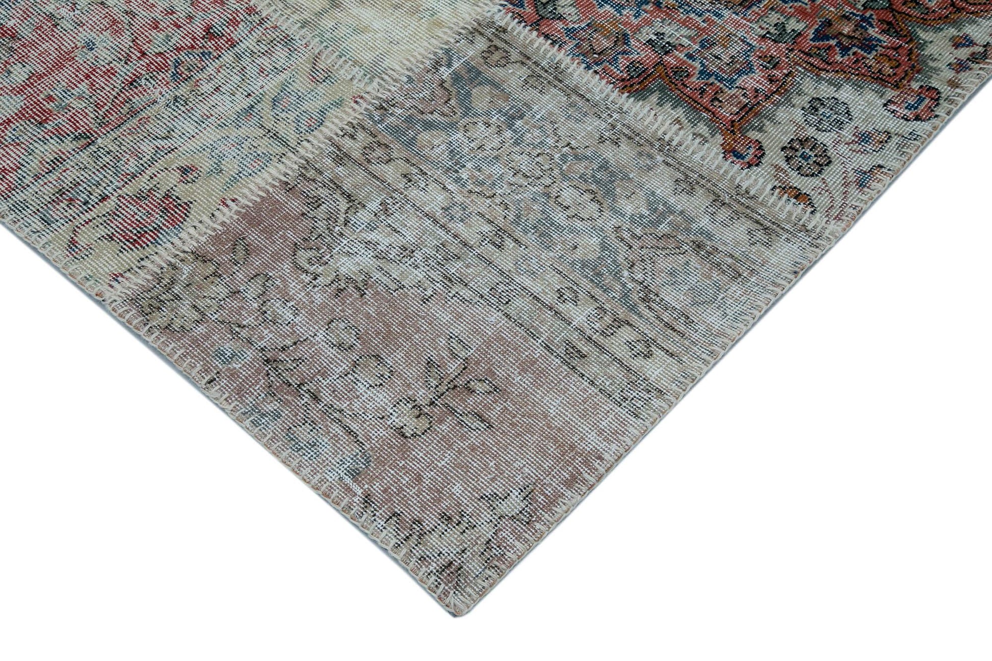 Kırk Yama Mavi Patchwork Pamuk Yün El Dokuma Halısı 300x403 Agacan