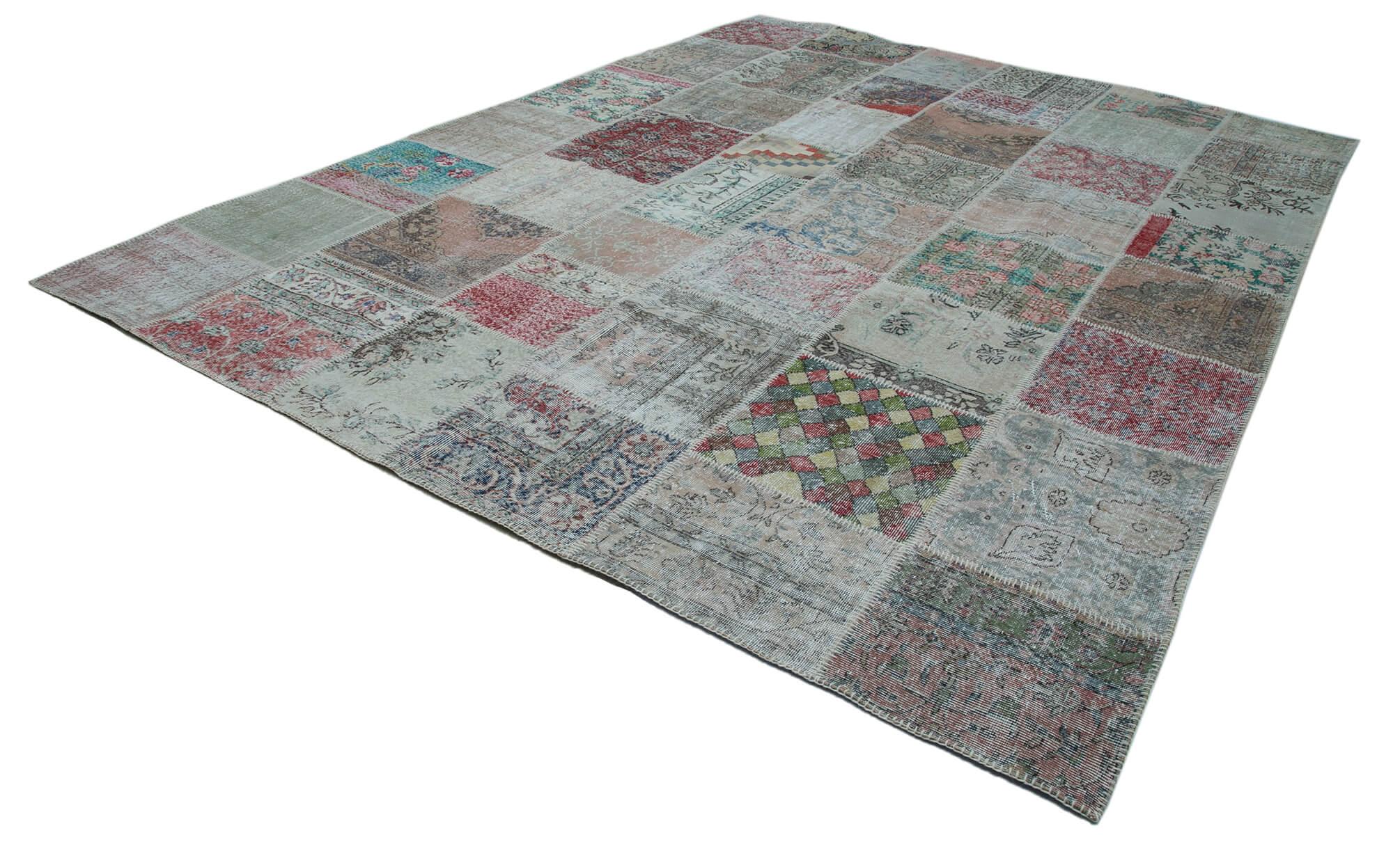 Kırk Yama Mavi Patchwork Pamuk Yün El Dokuma Halısı 301x404 Agacan