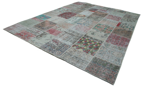 Kırk Yama Mavi Patchwork Pamuk Yün El Dokuma Halısı 301x404 Agacan