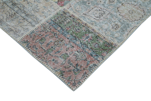 Kırk Yama Mavi Patchwork Pamuk Yün El Dokuma Halısı 301x404 Agacan