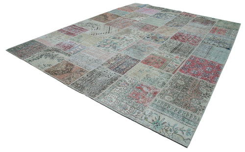 Kırk Yama Mavi Patchwork Pamuk Yün El Dokuma Halısı 300x400 Agacan