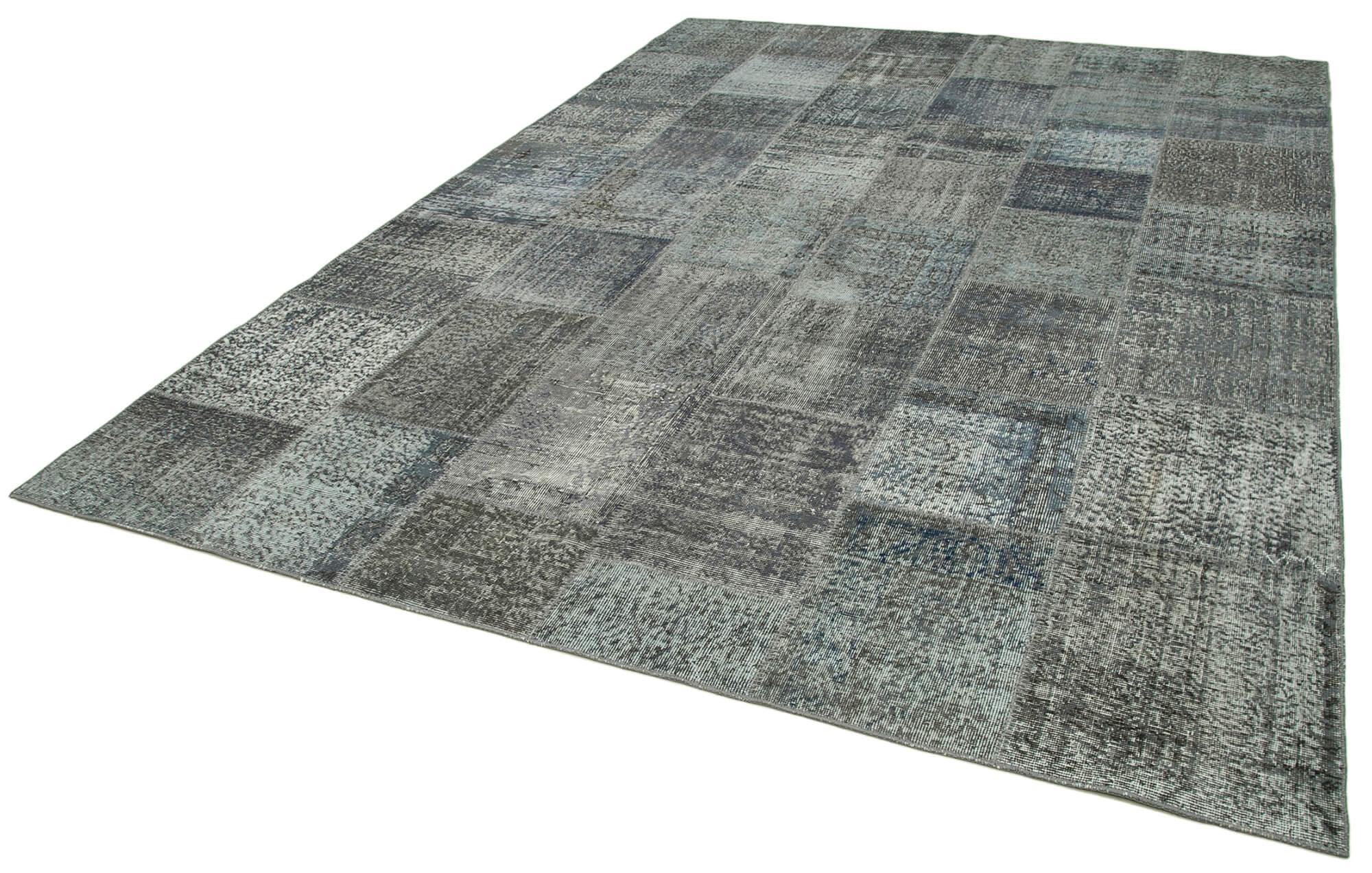 Kırk Yama Gri Patchwork Pamuk Yün El Dokuma Halısı 250x350 Agacan