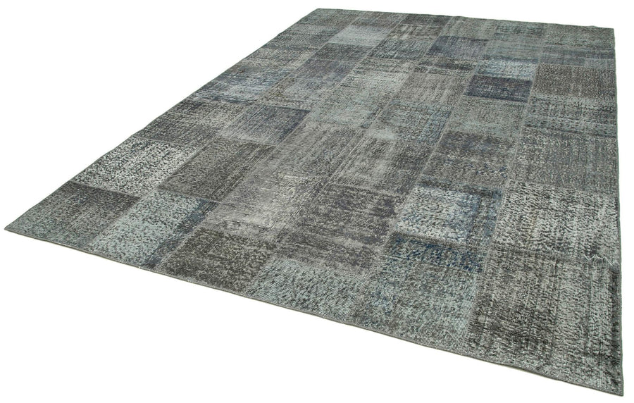 Kırk Yama Gri Patchwork Pamuk Yün El Dokuma Halısı 250x350 Agacan
