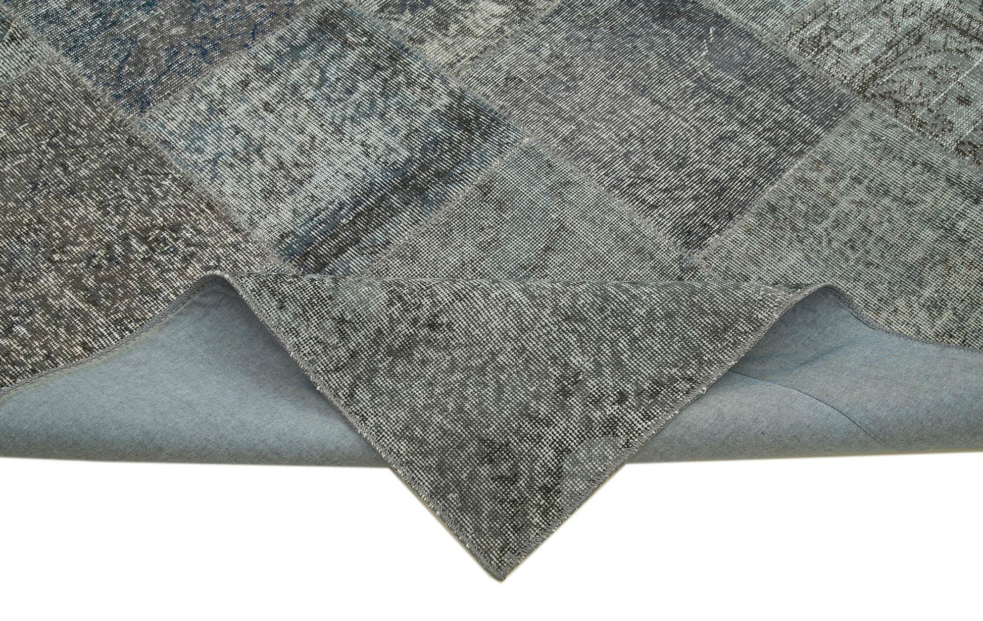 Kırk Yama Gri Patchwork Pamuk Yün El Dokuma Halısı 250x350 Agacan
