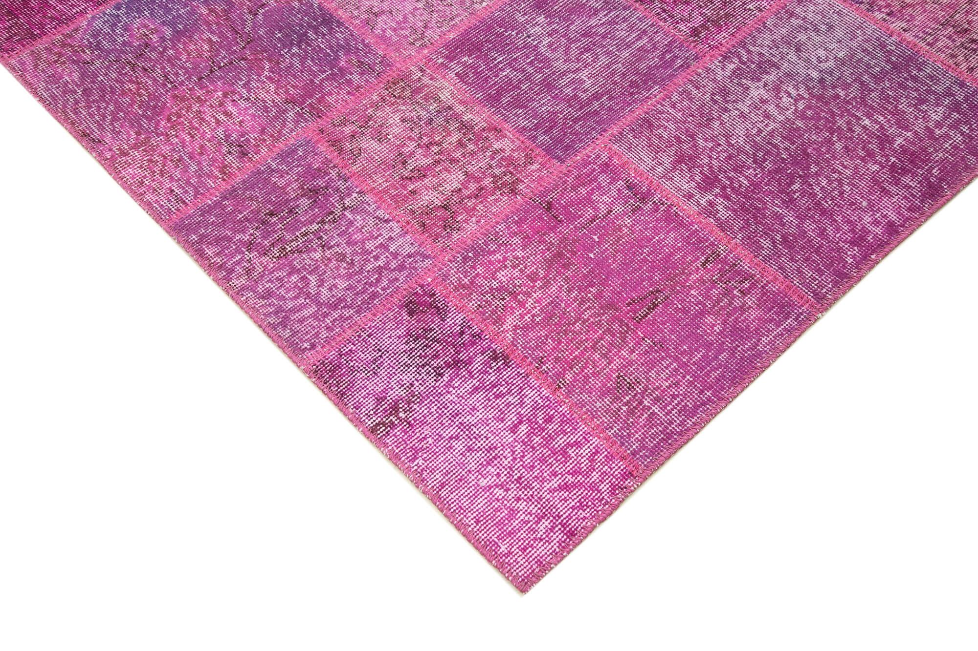 Kırk Yama Pembe Patchwork Pamuk Yün El Dokuma Halısı 250x350 Agacan