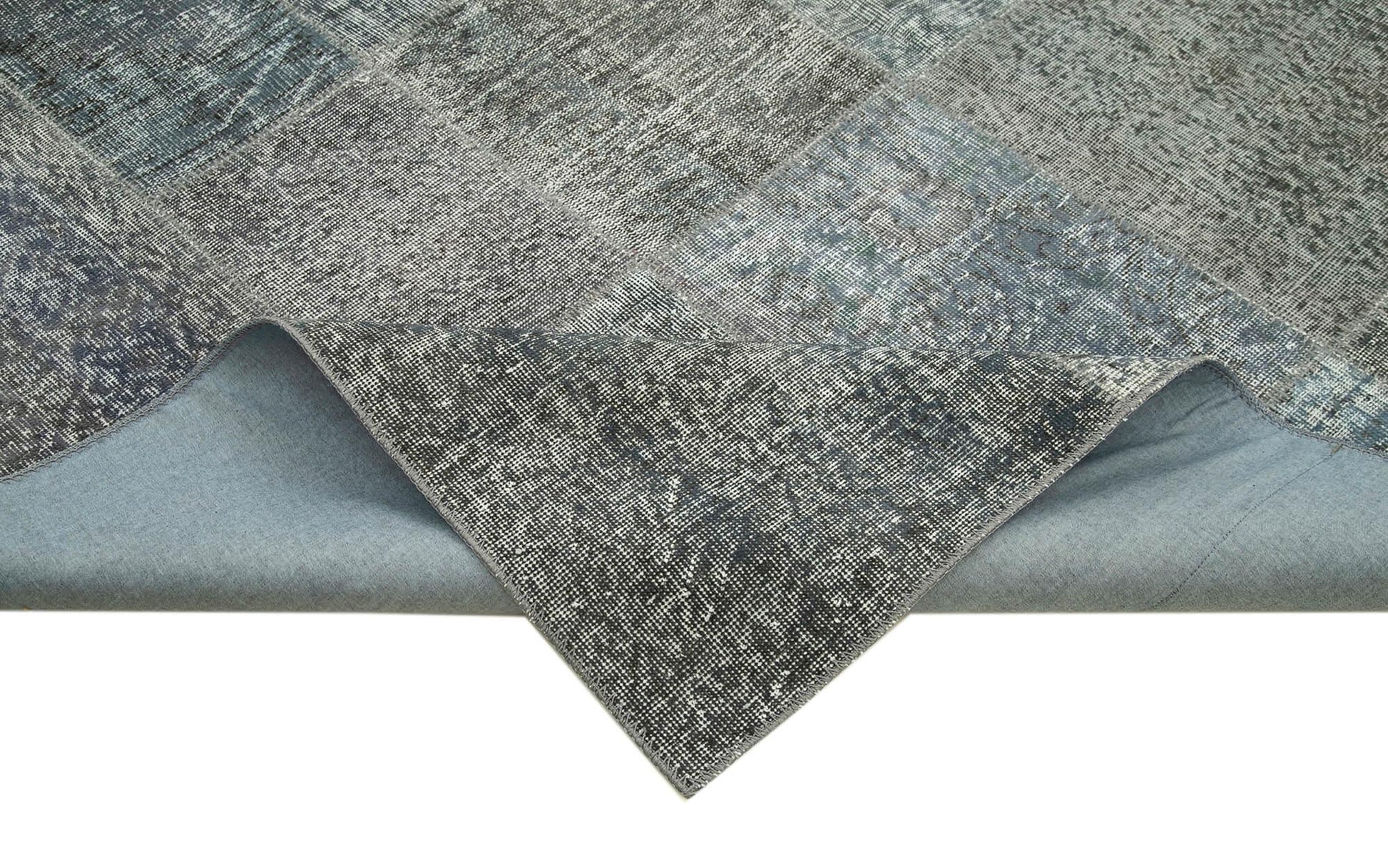 Kırk Yama Gri Patchwork Pamuk Yün El Dokuma Halısı 250x350 Agacan