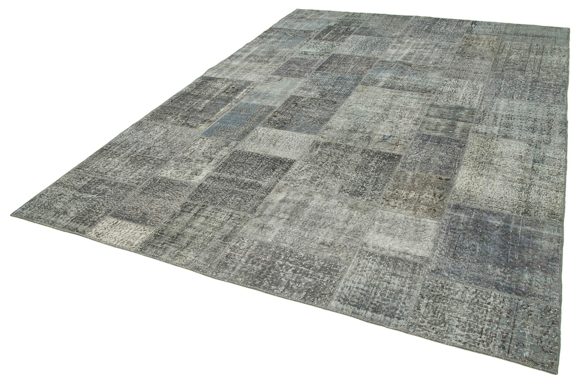 Kırk Yama Gri Patchwork Pamuk Yün El Dokuma Halısı 250x350 Agacan